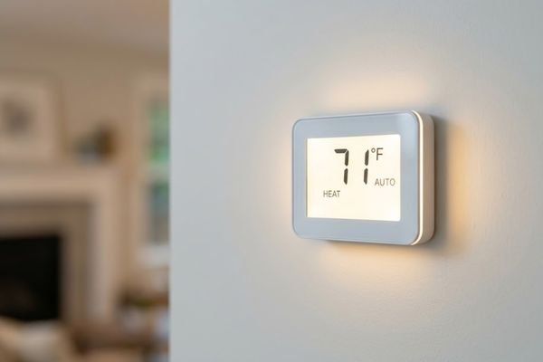 a digital thermostat display that reads a stable 71°F in a cozy Puget Sound home
