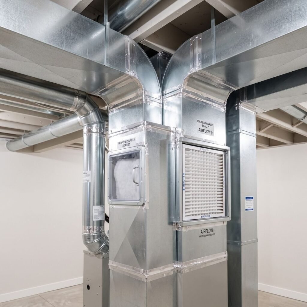Clean and professionally sealed air duct system in a residential home.