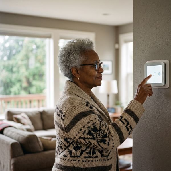 woman and thermostat