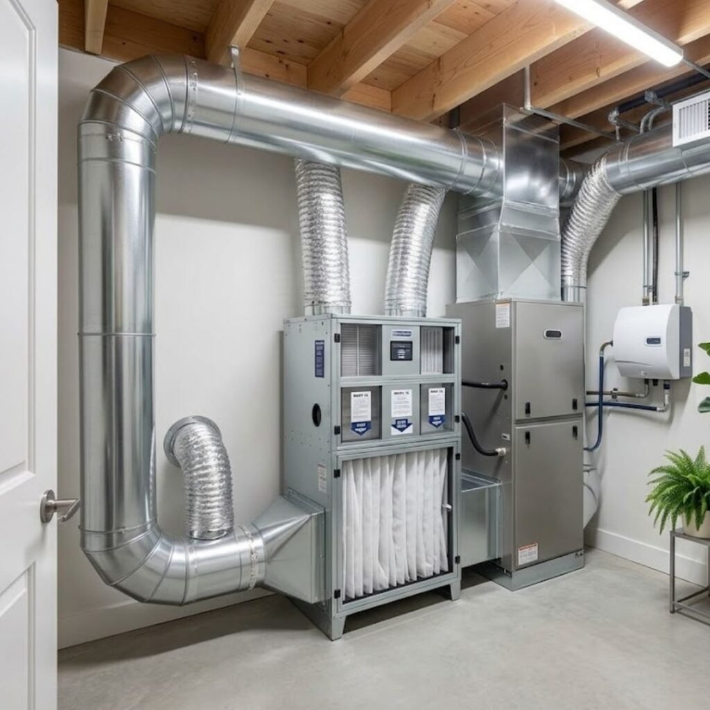 Modern home HVAC system with clean filters and well-maintained air ducting in a residential home.