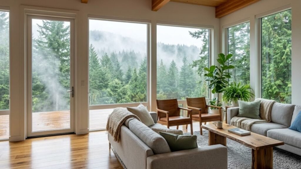 Spacious Pacific Northwest living room featuring comfortable modern furnishings and clean indoor atmosphere.