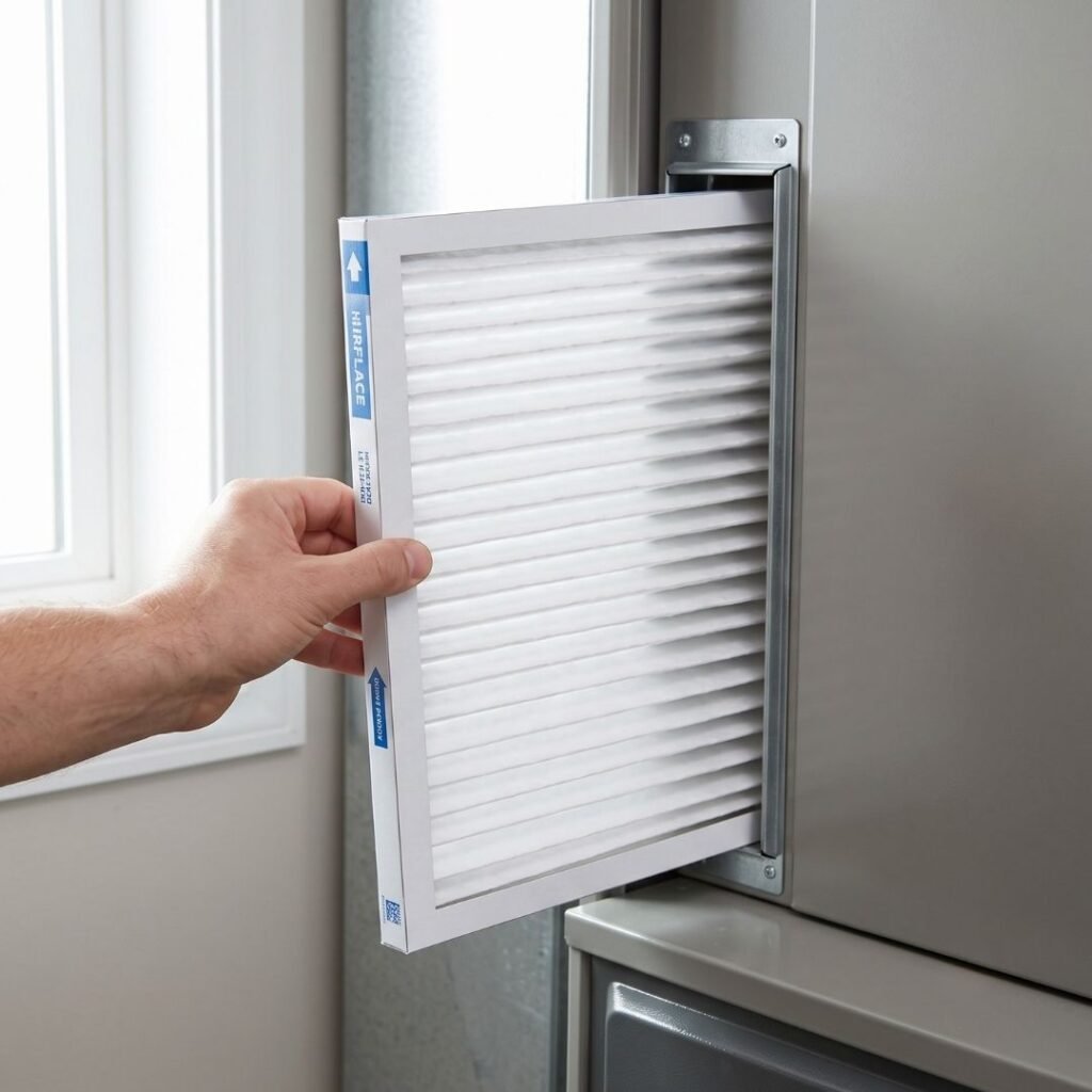 Modern central air conditioning unit outdoors during a bright summer day.