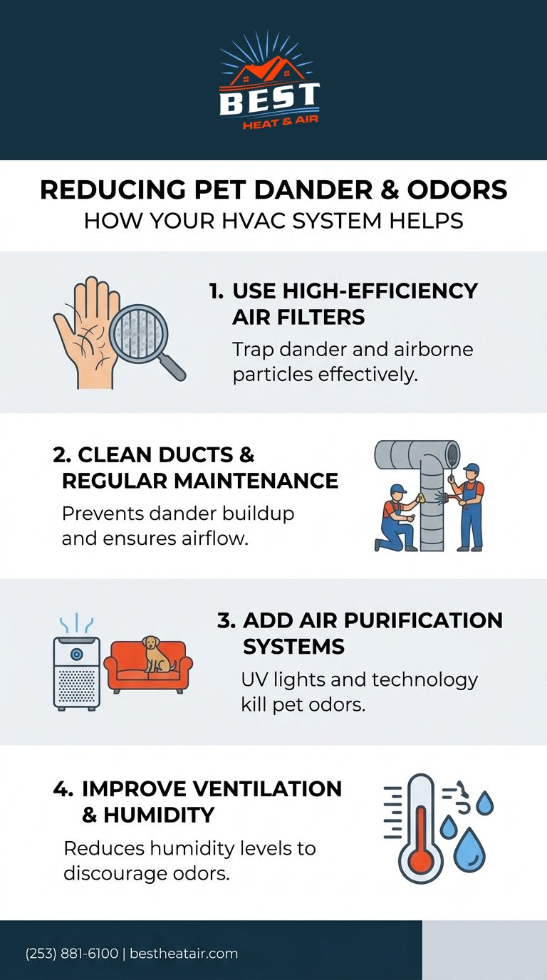 Infographic showing how hvac systems reduce pet dander & odor