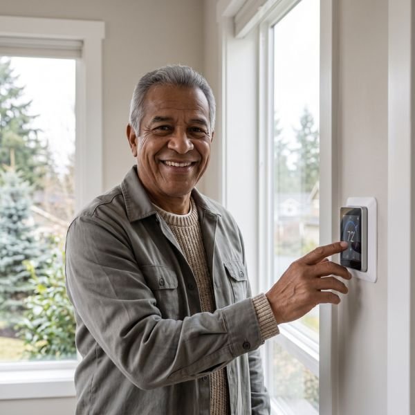 man with thermostat