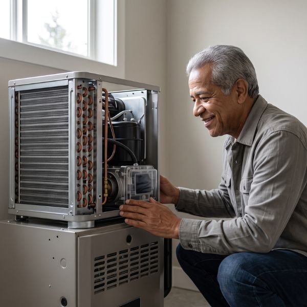 technician with hvac system