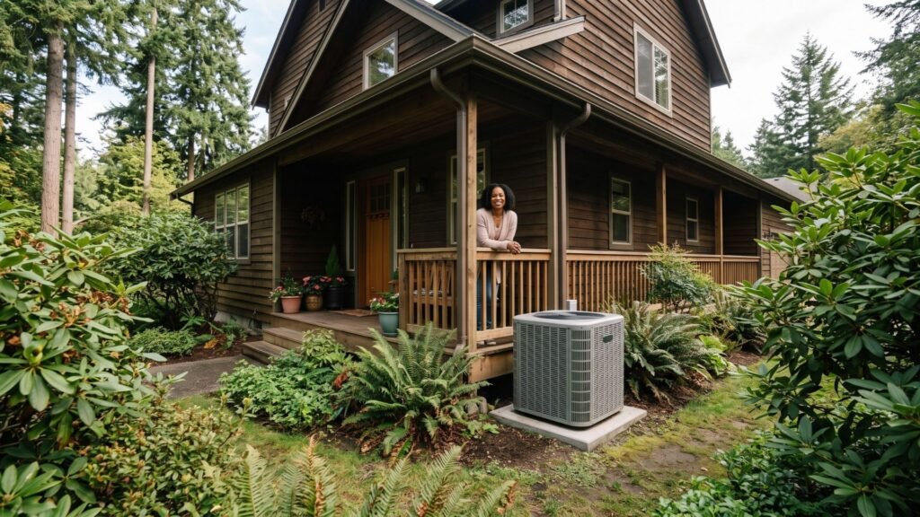 woman standing on porch